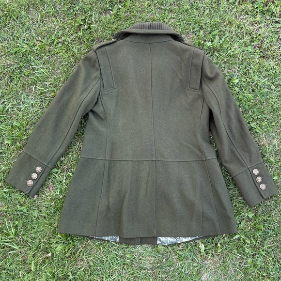 Guess Olive Green Wool Blend Double Breasted Pea Coat Womens XL *Button Missing* - Picture 2 of 10